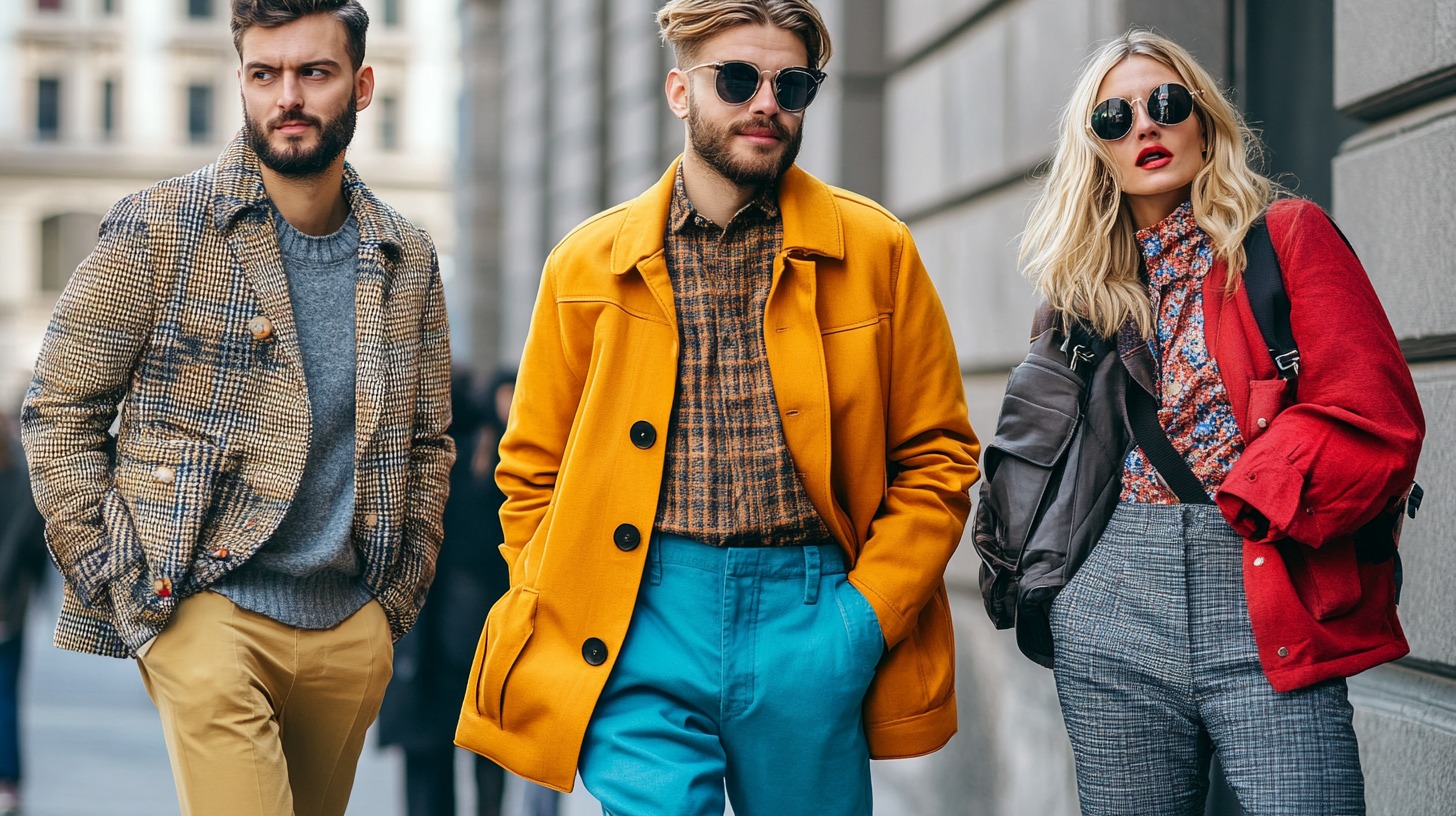 Three stylish individuals in fashionable outfits, showcasing a blend of casual and smart styles, perfect for a software engineer's dress code