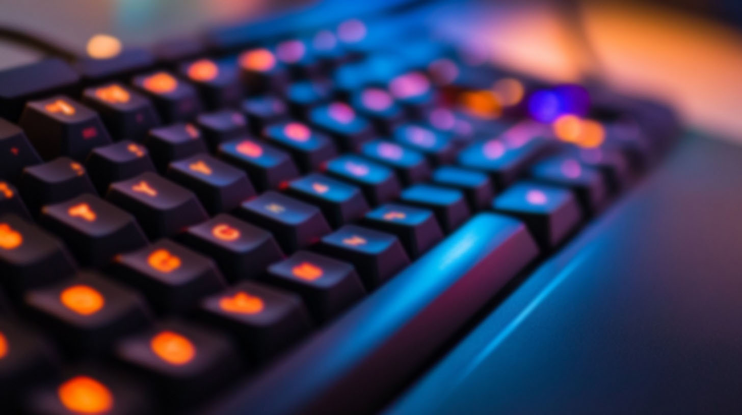 Close-up of a mechanical keyboard with colorful RGB backlighting